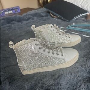 Steve Madden White and Silver Lace Up Boots